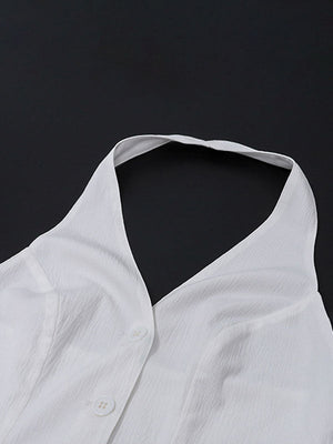 Classic White Halter Two-Piece Maxi Skirt Set