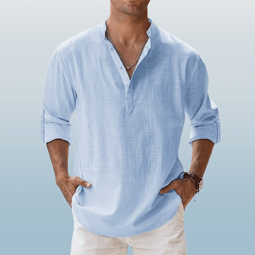 Linen Blend Henley Shirt – Long Sleeve Regular Fit