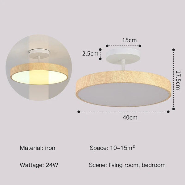 LED Semi-Flush Ceiling Light with Wood Accent