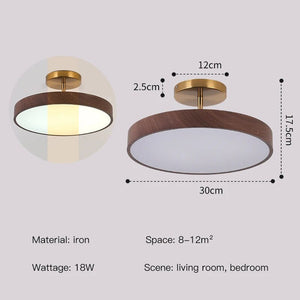 LED Semi-Flush Ceiling Light with Wood Accent