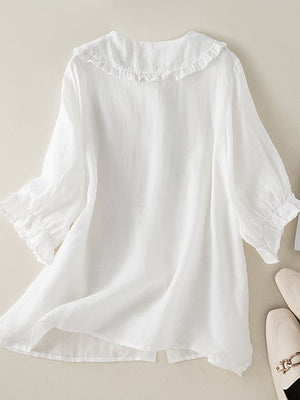Women's cotton linen loose neck shirt