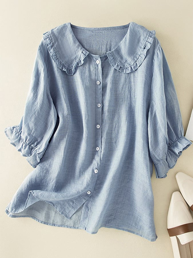 Women's cotton linen loose neck shirt