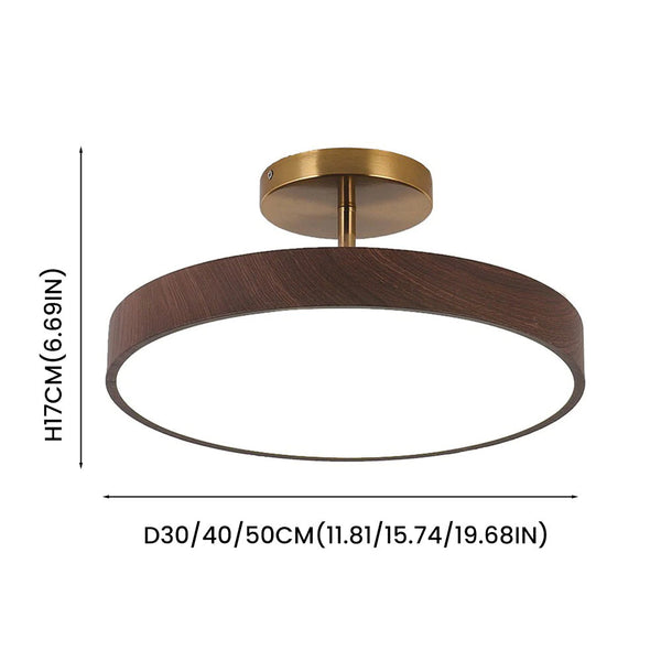 LED Semi-Flush Ceiling Light with Wood Accent