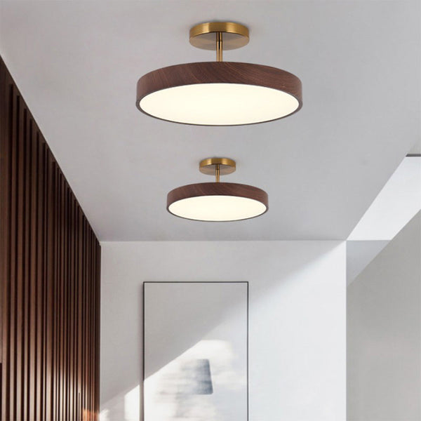 LED Semi-Flush Ceiling Light with Wood Accent
