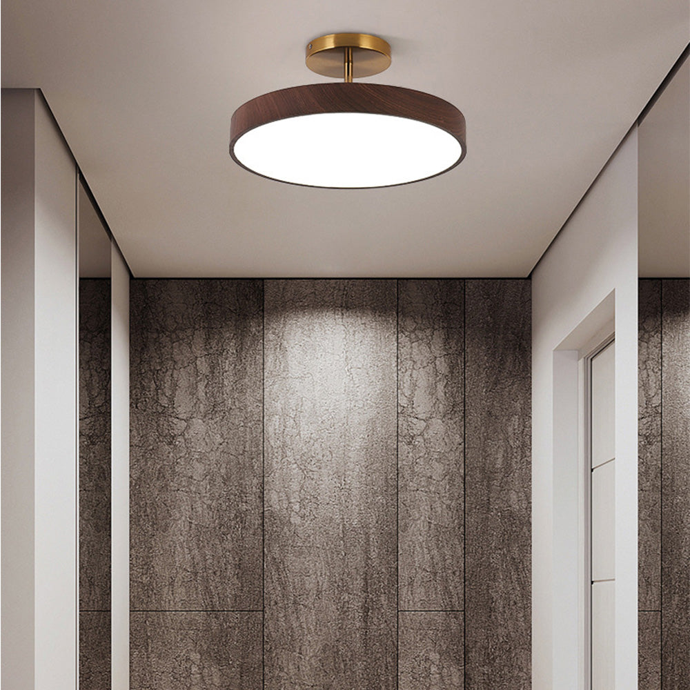 LED Semi-Flush Ceiling Light with Wood Accent