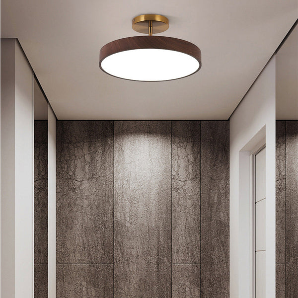LED Semi-Flush Ceiling Light with Wood Accent
