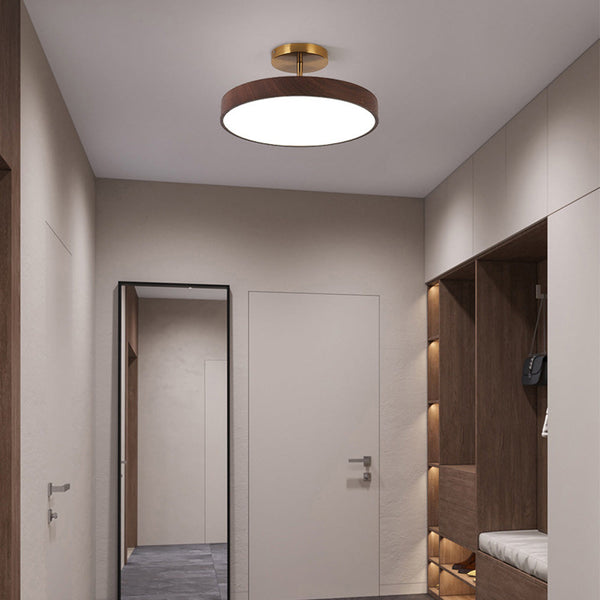 LED Semi-Flush Ceiling Light with Wood Accent