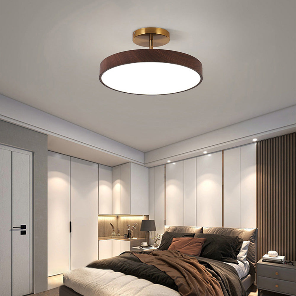 LED Semi-Flush Ceiling Light with Wood Accent
