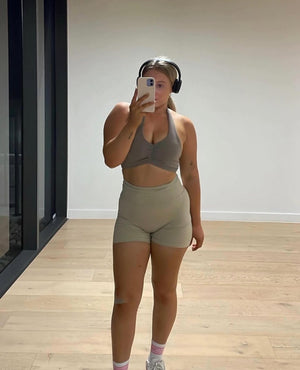 Ruched Sports Bra with Halter Neck