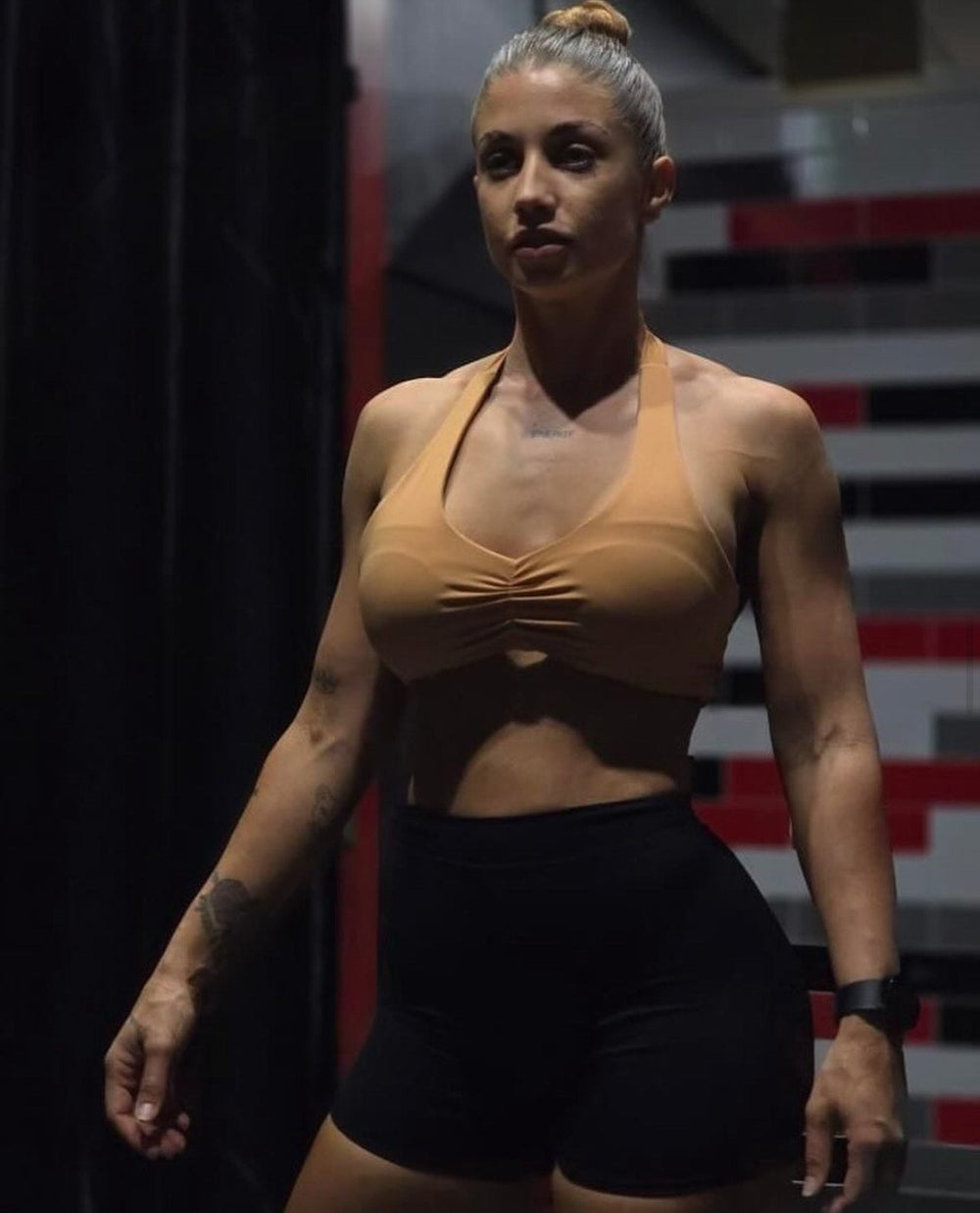 Ruched Sports Bra with Halter Neck