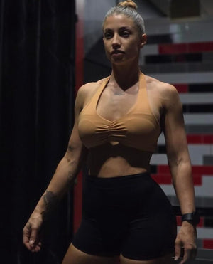 Ruched Sports Bra with Halter Neck