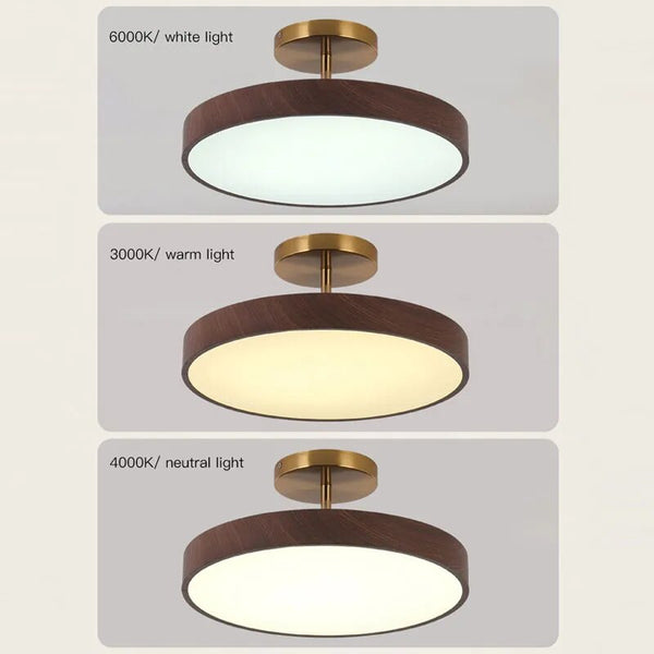 LED Semi-Flush Ceiling Light with Wood Accent