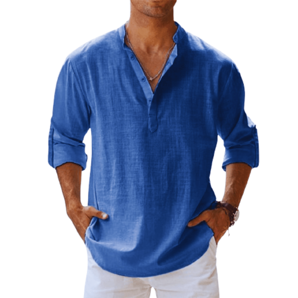 Linen Blend Henley Shirt – Long Sleeve Regular Fit
