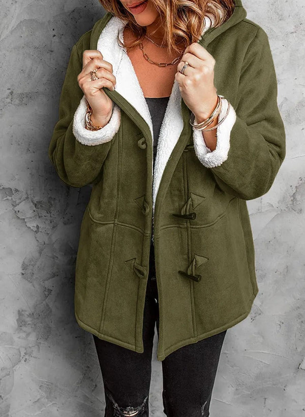 Women's Warm Wool-Blend Hooded Coat with Pockets