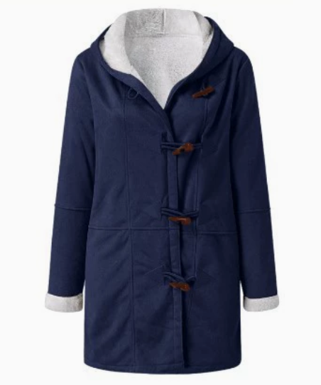Women's Warm Wool-Blend Hooded Coat with Pockets