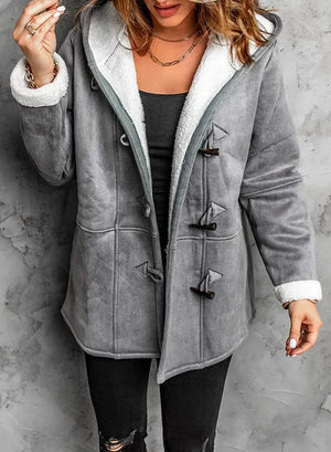 Women's Warm Wool-Blend Hooded Coat with Pockets