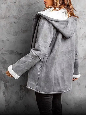 Women's Warm Wool-Blend Hooded Coat with Pockets