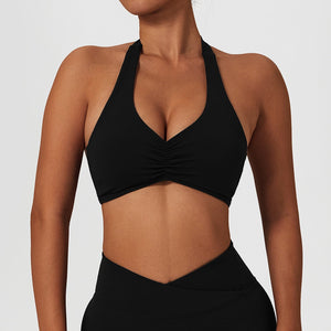 Ruched Sports Bra with Halter Neck