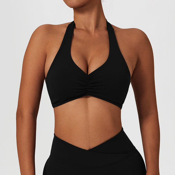 Ruched Sports Bra with Halter Neck
