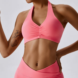 Ruched Sports Bra with Halter Neck