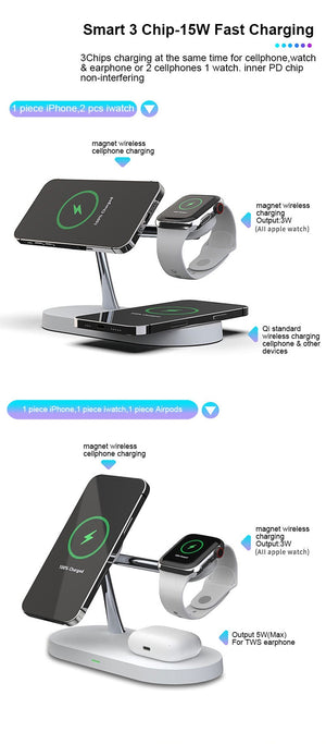 3-in-1 Charger Stand – Fast Wireless Charging for iPhone, Watch & AirPods