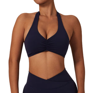 Ruched Sports Bra with Halter Neck