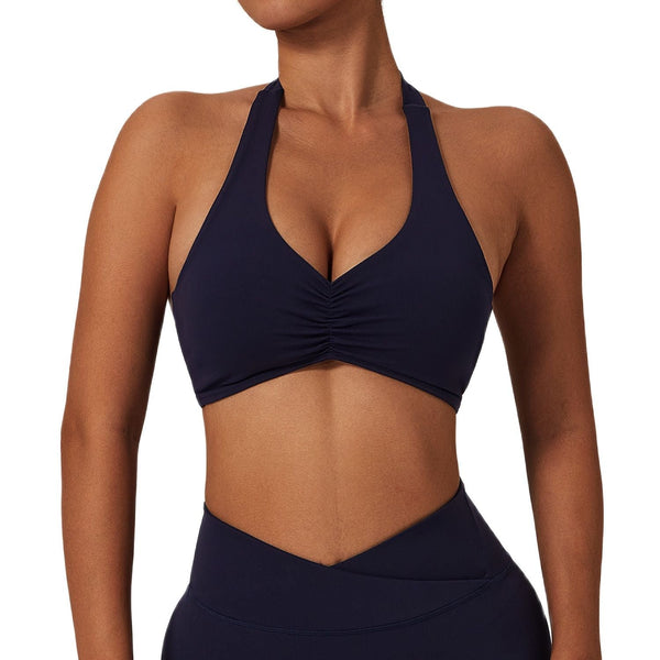 Ruched Sports Bra with Halter Neck