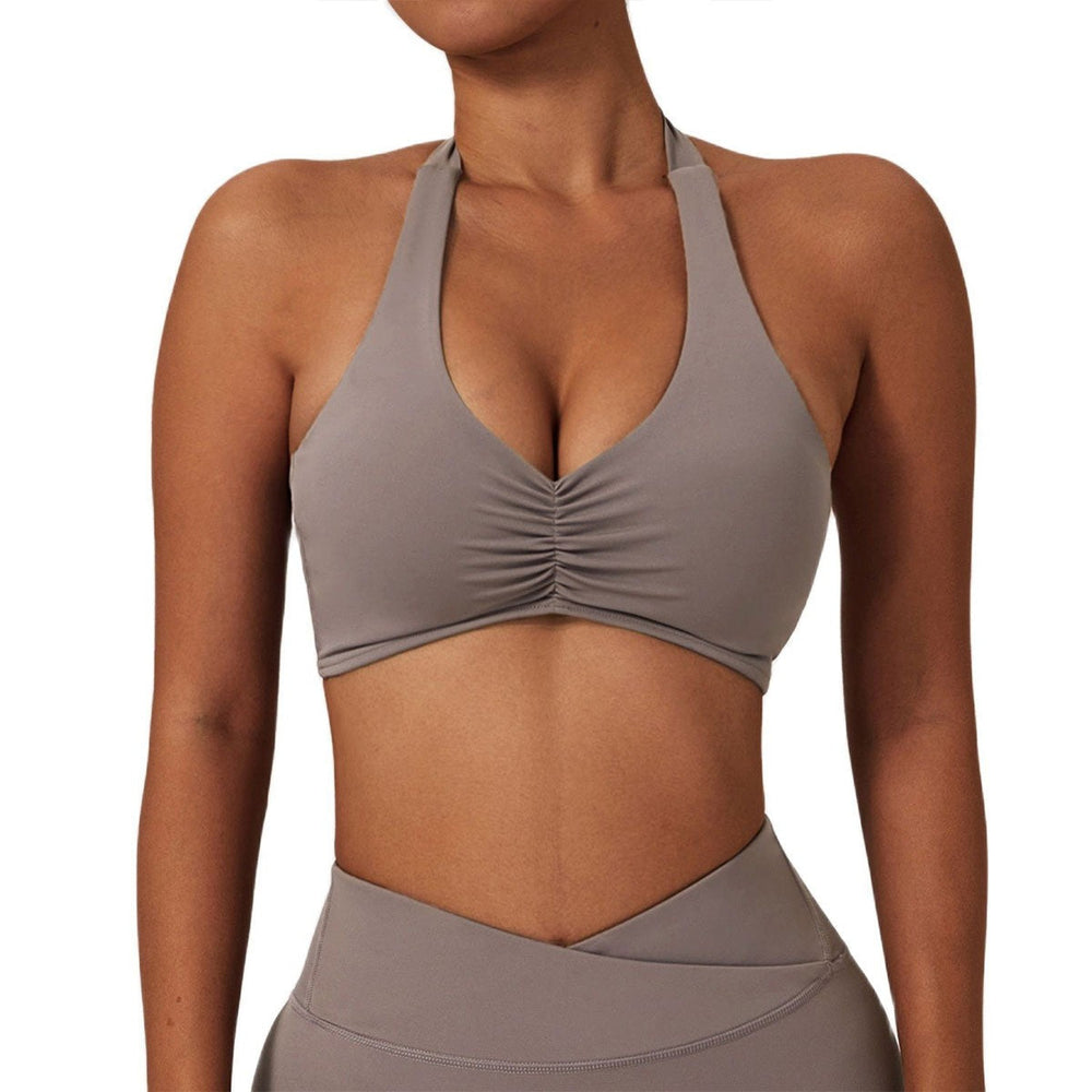 Ruched Sports Bra with Halter Neck