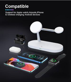 3-in-1 Charger Stand – Fast Wireless Charging for iPhone, Watch & AirPods