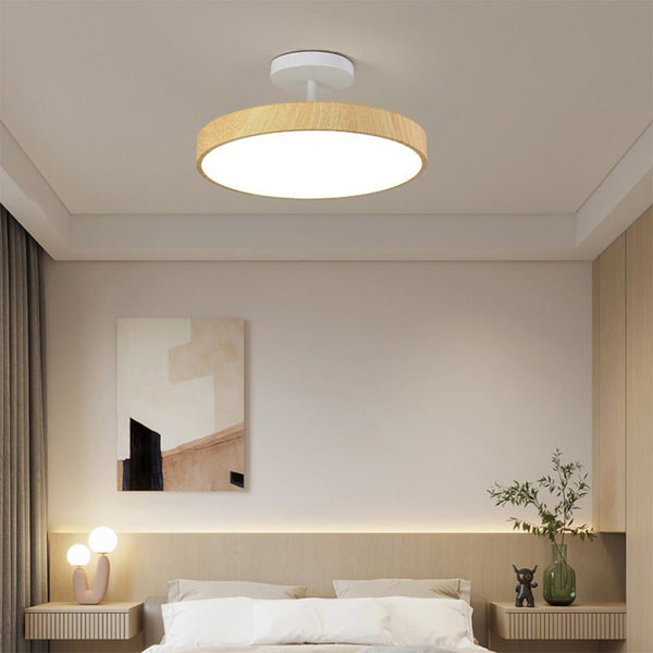 LED Semi-Flush Ceiling Light with Wood Accent