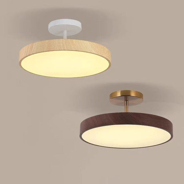 LED Semi-Flush Ceiling Light with Wood Accent