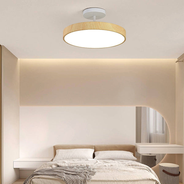 LED Semi-Flush Ceiling Light with Wood Accent