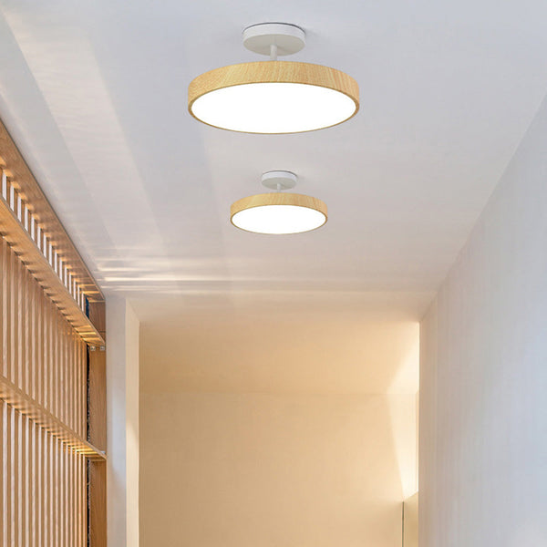 LED Semi-Flush Ceiling Light with Wood Accent
