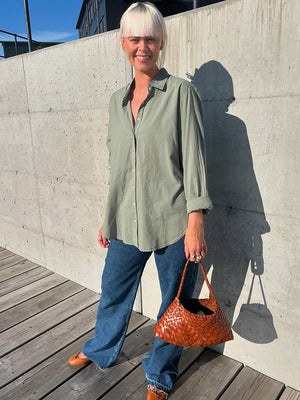 Women's Leather Tote Bucket Bag