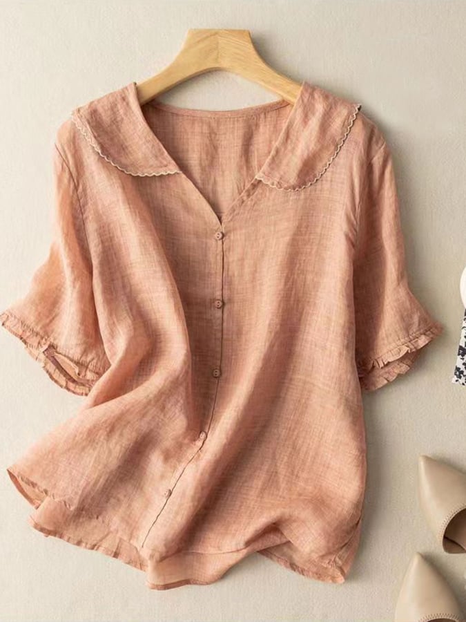 Women's cotton and linen retro short sleeved