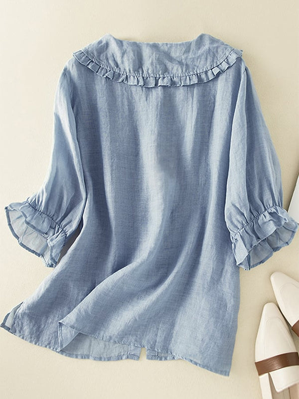 Women's cotton linen loose neck shirt
