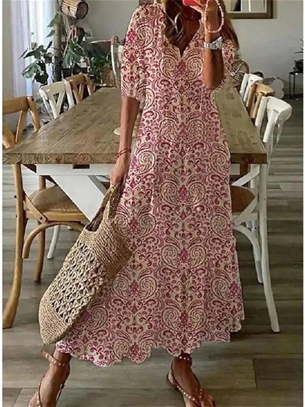Women’s Floral Maxi Dress – Lightweight, V-Neck, Casual Fit