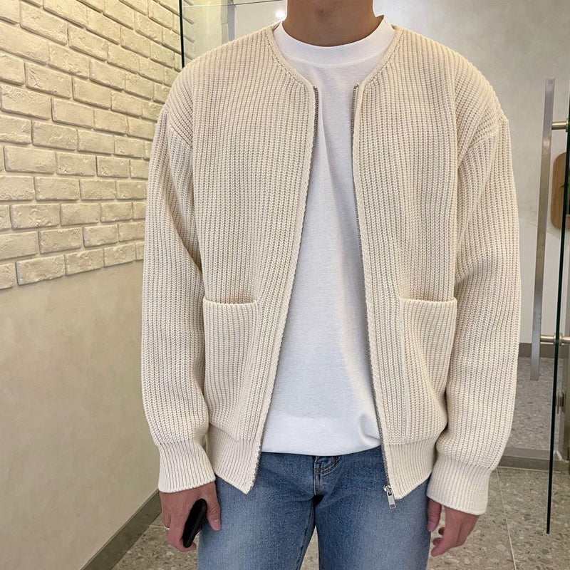 Men’s Stand Collar Knit Sweater Jacket