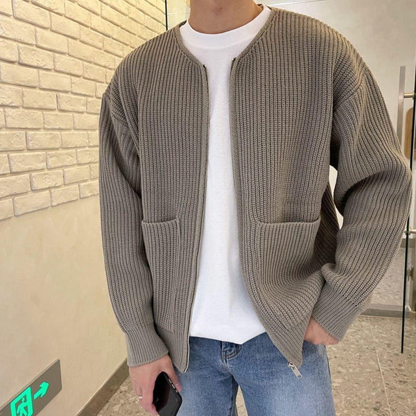 Men’s Stand Collar Knit Sweater Jacket