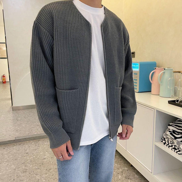 Men’s Stand Collar Knit Sweater Jacket