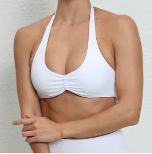 Ruched Sports Bra with Halter Neck