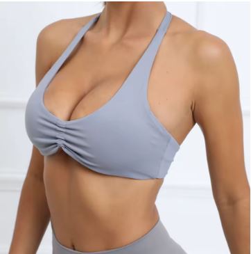 Ruched Sports Bra with Halter Neck