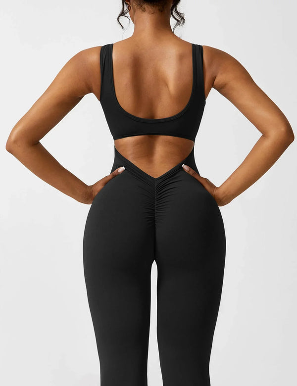 Women’s Open-Back Solid Body Shaping Jumpsuit