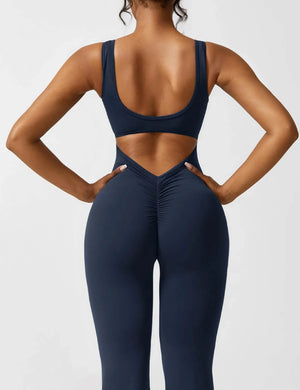 Women’s Open-Back Solid Body Shaping Jumpsuit