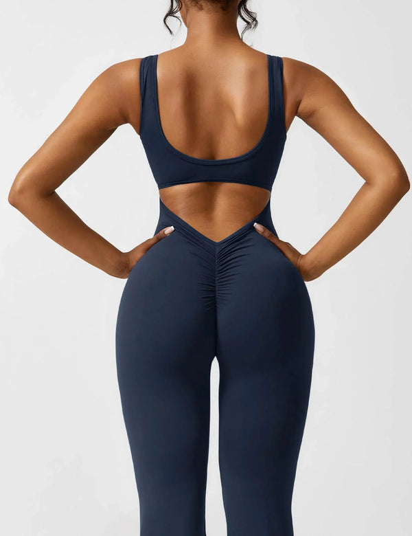 Women’s Open-Back Solid Body Shaping Jumpsuit