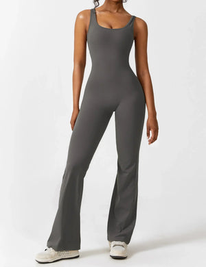 Women’s Open-Back Solid Body Shaping Jumpsuit